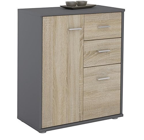 CARO-Möbel Kommode Highboard Bürokommode mit 2 Schubladen und 2 Türen in grau/Sonoma Eiche