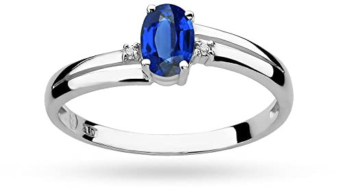 MARKO Verlobungsring aus Weißgold für Damen mit 0,70 Karat Saphir und 0,03 Karat Diamanten Ring 14 Karat Gold (585) | Goldring mit Box | Goldring für Frauen (Saphir, 70 (22.5))