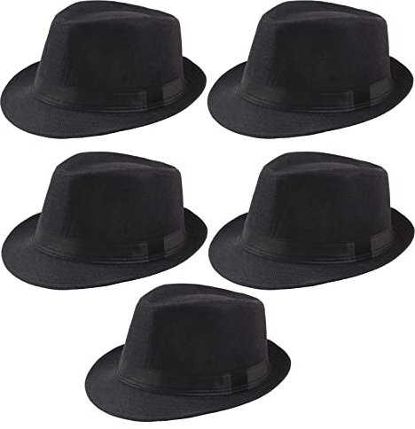 Ultrafun 5 Stück kurze Krempe Fedora klassischer Sommer Strand Sonnenhut Panama Cap für Männer Frauen, 5er-Pack, schwarz, 1, large