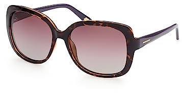 Skechers SE6126 Occhiali da Sole Donna, Occhiali da Sole Casual Leggeri, Forma Lente Quadrata, Lenti Polarizzate Marroni, Avana Scura