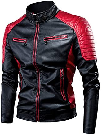 Hebezn Motorcycle Protective Jacket Motocross For Women And Men, Leather Jacket Men Vintage Thermal Leather Jacket With Stand-up Collar Many Pockets Motorcycle Jacket (Color : Red, Size : 4XL)
