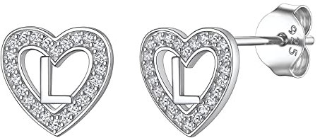 Suplight Ohrringe Buchstabe L Damen Herz Ohrstecker Silber 925 Medizinische Ohrringe Kinder weißgold Kristall Nickel frei Ohrschmuck für Valentinstag Geburtstag