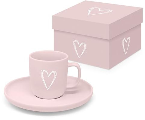 PPD Espressotasse Untertasse Pure Heart Rose Matt 75ml Mokkatasse Unterteller Espresso-Tasse Mokka-Tasse Henkeltasse Klein Porzellan-Espressotasse