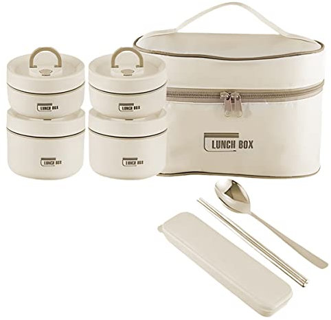 AoHao Thermobehälter Für Essen, Lunchbox Thermo Mit Bag Löffel Stäbchen, Thermoskanne Suppe Großer Kapazität 304 Edelstahl Thermobecher Essen Für Kinder Erwachsene Schulbüro Reisen(4pc)
