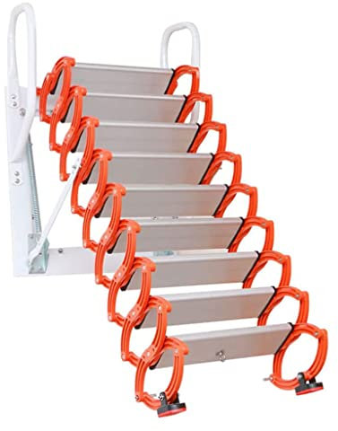 OLOTU Dachbodenleiter An der Wand montierte Dachbodentreppe Einziehbare Klapptreppe Herunterziehbare Dachbodentreppe mit Armlehnen Teleskopleiter für Zuhause