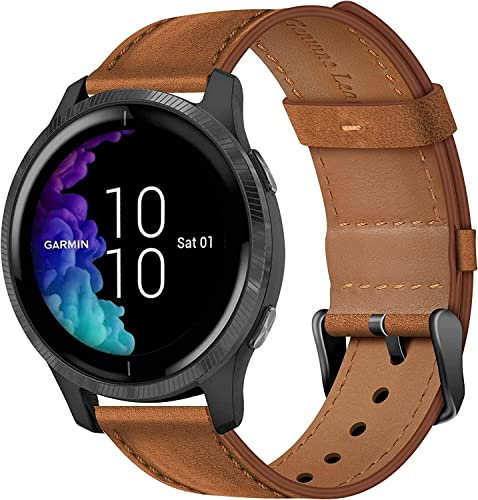 Wanme Cinturino in pelle compatibile con Garmin Vivoactive 3 / Venu/Venu Sq 2 / Venu Sq Uomo Donna 20 mm Cinturino di ricambio per Garmin Vivomove Sport/Forerunner 645/245 Music, Marrone