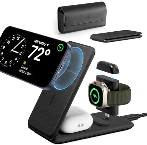 ESR 3 in 1 Ladestation Apple Watch und iPhone, iPhone Ladestation mit Apple Watch-Zertifiziert, Faltbare Magsafe Ladegerät für iPhone 15/14/13/12, Apple Watch 9/8/7/SE, AirPods Pro/3/2, Schwarz