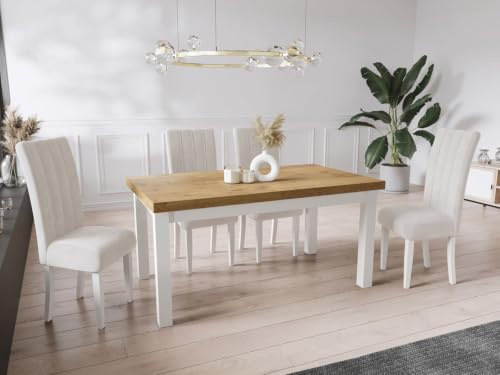 WFL GROUP Moderner Rechteckiger Ausziehbarer Esstisch - Platzsparend - Weißen Holzbeine - 140 bis 180 cm - Hergestellt in EU - 140 x 80 cm - Lancelot Eiche