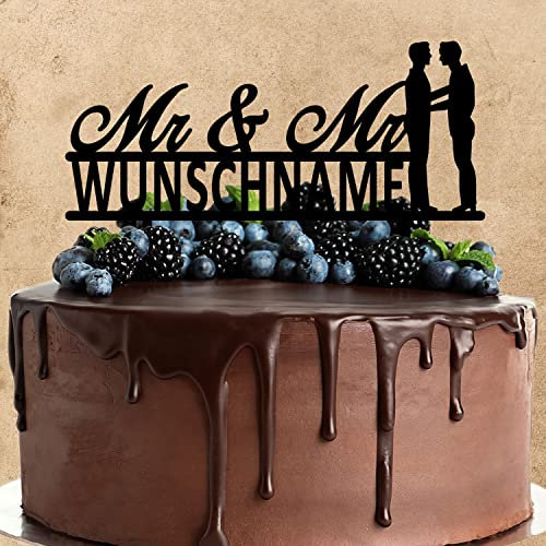 Wunschtext Cake Topper aus Acryl zur Hochzeit | Mr & Mr | personalisiert mit Wunschnamen | Kuchendeko Tortenstecker | schwarz | Kuchendekoration und Tortenschmuck 100% Made in Germany