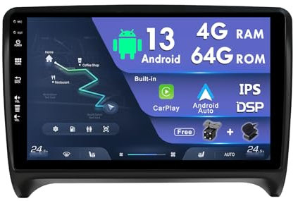 9 Zoll IPS 2 Din Android Autoradio Passt Für Audi TT MK2 8J (2006-2012) - Eingebaut DSP/Carplay/Android Auto/GPS Navi/SWC - Free Kamera + MIC - SWC WiFi DAB 360-Camera Fast-Boot 4G+64G
