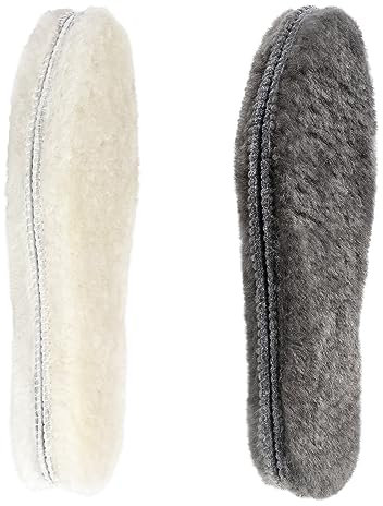 riemot 2 Paar Echte Lammfell Einlegesohlen für Damen Herren Winter Warme Schaffell Einlegesohlen Weiche Kuschelige Flauschige Lammfell Schuheinlagen für Schneestiefel,Hausschuhe Beige Grau Gr.45 EU