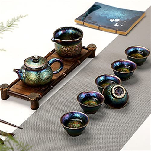 8 Set Ofenwechsel Buntes Teeservice Mehrfarbig pigmentiertes chinesisches Kung-Fu-Teegeschirr-Set Keramik-Teetasse (A wie abgebildet)