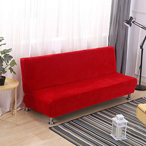 Meigeh Sofabezug ohne armlehnen Armlose Klappbett Sofahusse Sofabezug ohne armlehnen Samt Sofaüberwurf Schlafsofa bezug Rot 160-190cm