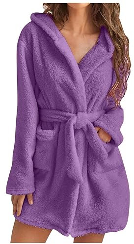 Générique Robe De Chambre Femme Polaire Hiver Chaud Peignoir Fille De Bain Polaire Avec Capuche Pas Cher A La Mode Femme Automne 2023 Léger Et Doux En Flanelle Vêtements De Nuit