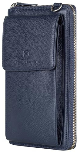 VON HEESEN Leder Handy-Geldbörse mit RFID-Schutz - Handytasche mit Portemonnaie für Damen & Herren aus echtem Leder - Wallet mit Münzfach - Geldbeutel für Frauen und Männer in Blau