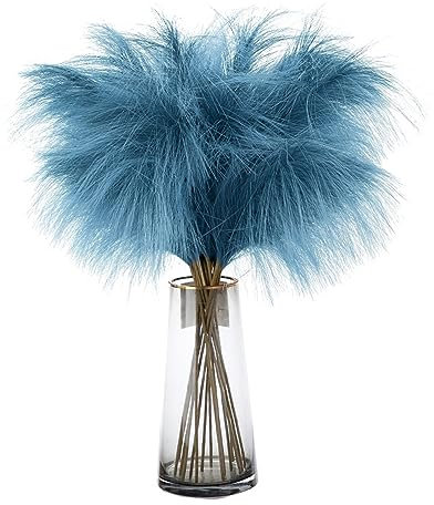 PRTECY 10 Stück Künstliche Pampasgras-Dekoration, 74,9 cm, Künstliche, Flauschige Schilfgrasstiele, Hohe Getrocknete Pampasgras-Blumenstrauß für Bodenvase, Boho-Zuhause, Hochzeit,(Dunkelblau)