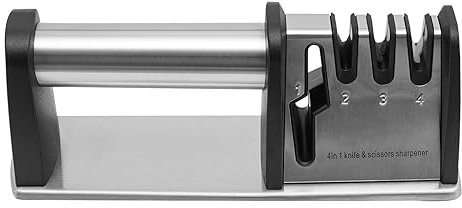 BRRIDE Messerschärfer Sharp 3 Stufen und 1 Scherenschlitz Profi Manuelle Grobschliff Schärfen Honen und Polieren Schleifstein Wetzstahl Messerschleifer Hohe Stabilität