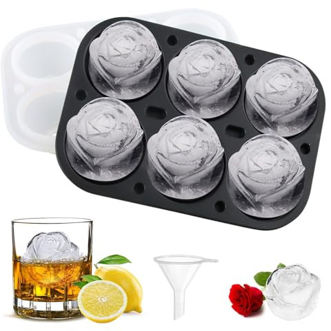 ACTOYS Eiswürfelform mit Deckel, Eiswürfelform Silikon Rose, Eiswürfel Rosenform groß, Eiswürfel Rosen mit Deckel BPA-Frei, Eiswürfelform Rosenform, xxl Eiswürfelform Silikon für Cocktails, Whisky-B
