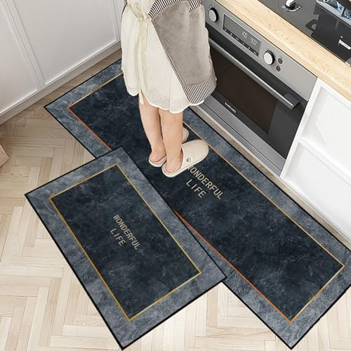 7VSTOHS Kitchen Rug Set 2 Piece Non Slip Kitchen Mat, Kitchen Utensils Mats Rugs Washable Hallway Runner Set, Dining Room, Entryway and Door Mat Set, 40x60 + 40x120 cm