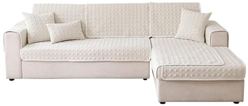 ShowyLive Couch Überzug 1/2/3/4 Sitzer Chenille Sofa überzug Sitzkissenbezüge rutschfeste für L Form Sofaüberwürfe, Sektionssofa, U Form Sofabezug (Beige, 90 * 210 cm)