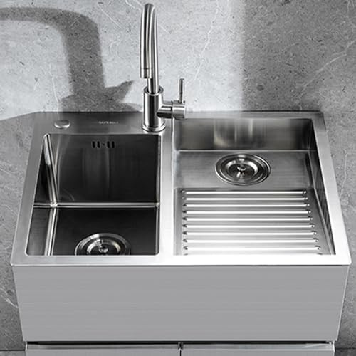 Fregadero de cocina de acero inoxidable con grifo, fregadero de lavandería con tabla de lavado, para el hogar, piscina, balcón, habitación, lavabo fácil de limpiar, doble tazón, 600 mm