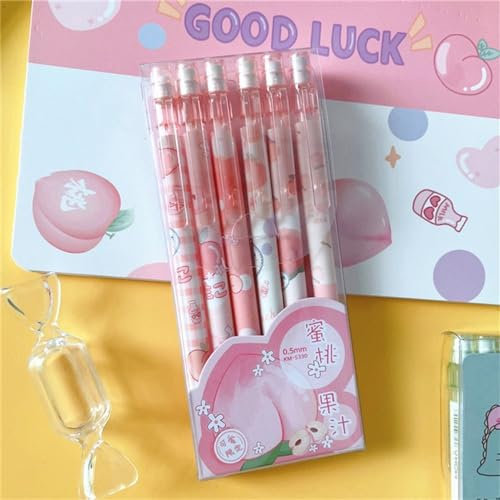 Kawaii – Porte-mine automatique 0,5 mm avec gomme, fournitures scolaires, crayon mobile avec gomme (6 crayons rose)