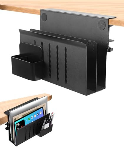 Torchesy Pc Halterung Schreibtisch Laptop Halterung Schreibtisch Seitenaufbewahrung Seitenständer Laptop Stand Notebook Ständer Für Alle Laptops Und Tablets (Schwarz, Doppellagig mit Stifthalter)