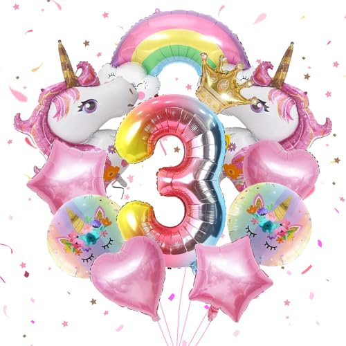 SPERMUOY Einhorn deko kindergeburtstag 3 jahre Mädchen,Einhorn geburtstagsdeko Mädchen 3 Jahre,Einhor Luftballons Geburtstagsdeko,Einhorn Ballons für Mädchen Geburtstags Festival Party Dekoration