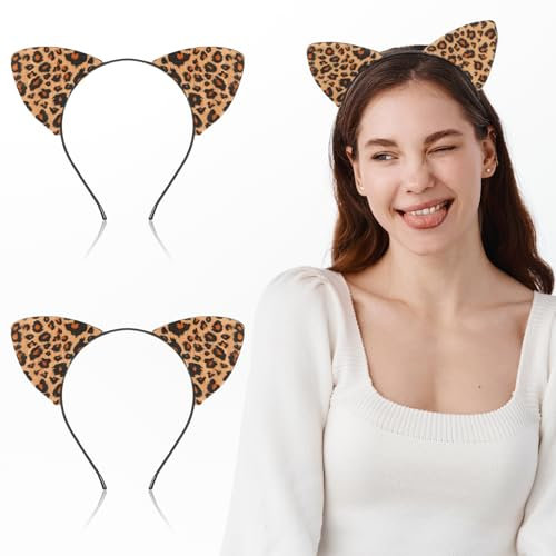 WLLHYF Lot de 2 bandeaux avec oreilles de léopard et oreilles de guépard - Pour Halloween, cosplay, festival, fête, adulte et enfant