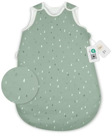 Ehrenkind® Babyschlafsack | Schlafsack Rund 2.5 TOG | Bio-Baumwolle | Ganzjahres Schlafsack Baby Gr. 74/80 Farbe Jade Tropfen | Oeko-Tex | Schlafsack winter und Sommer Schlafsack Kinder