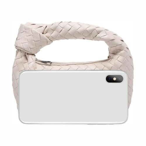Handtasche Damen Retro Geknotete Gewebte Schultertasche,Tasche Geflochten Stylish Tote Bag, Weiche PU Leder Umhängetasche, Klassisch Damen-Henkeltaschen Kosmetiktasche (Weiß)