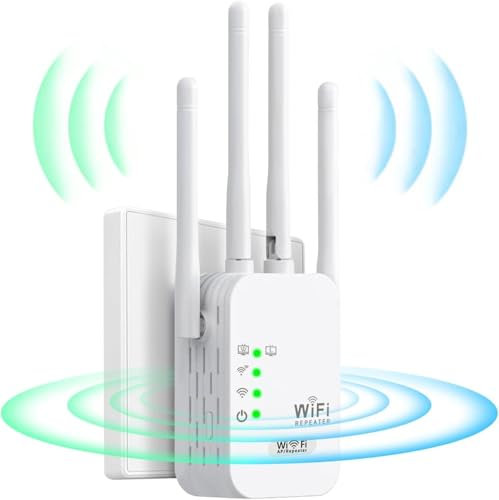 Repetidor WiFi,Amplificador señal WiFi Potente,4 Antenas,2 Puertos LAN,Extensor WiFi para el Hogar y la Oficina,Cobertura de hasta 300 m²,repetidor WiFi Largo Alcance,Plug and Play (ZJQ1)