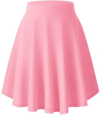 Damen Elegante Elastische Taille Ausgestellte A-Linie Midi Rock Basic Uniform Plissee Skater Röcke(M, Rosa)