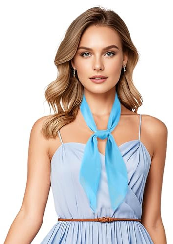 DAMILY 70 x 70 cm Bandana Damen Seidentuch Kopftuch Sommer Quadratische Schal Square Bandanas Haarschal Einfarbiger sonnenschutz kopf(Blau)