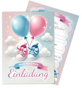 Limonia 10 Einladungskarten zur Gender Reveal Party – Stilvolle Einladungen für die Babyparty: Boy oder Girl? Perfekt für die Baby-Überraschungsparty - Baby-Schühchen blau und rosa