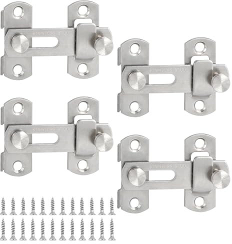 SHSHbuy Verrou de Porte Coulissante,4 Pièces Serrures de Grange Coulissante avec Vis,Loquet Porte en Acier Inoxydable pour Grange,Jardin,Garage