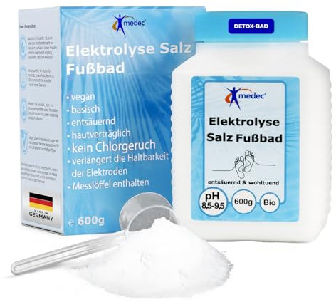 medec Elektrolyse Salz Fußbad Zusatz [Ionen Fußbad] 600g in Lebensmittelqualität | basisches Badesalz | Basenbad | Fussbadesalz | Foot Bath