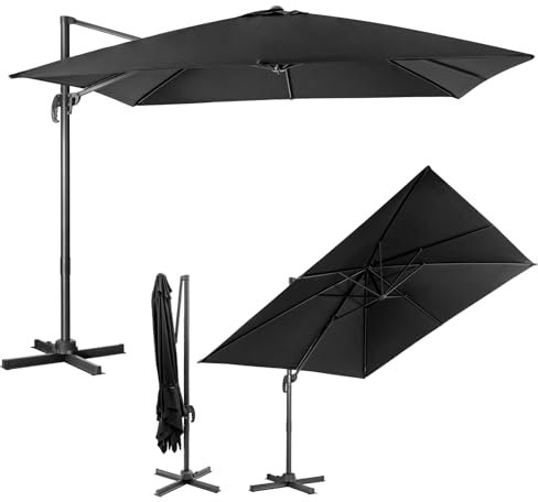 COSTWAY Sonnenschirm 300 x 300 cm quadratisch, Ampelschirm mit Kurbel, Gartenschirm neigbar, 360° drehbar, großer Terrassenschirm, Marktschirm für Gärten, Terrassen, Cafés, Schwarz