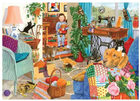 The House of Puzzles Kitten Chaos Jigsaw - 1000 Piece Jigsaws For Adults, Artist Illustrated, Scenic Landscape, Deluxe Puzzle Gifts