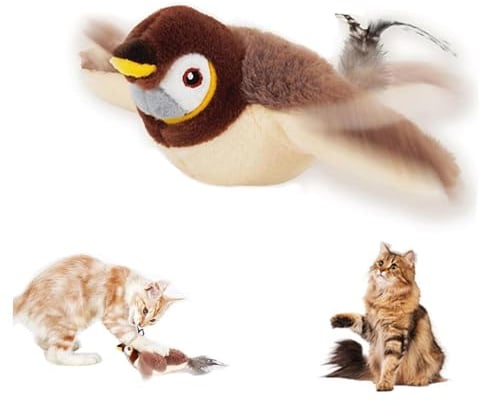 MplehDa Volant pour Chat Oiseau pour Chat Jouet Interactif, Jouet Oiseau Gazouillant, Simulated Chirping Bird, Jouet Interactif