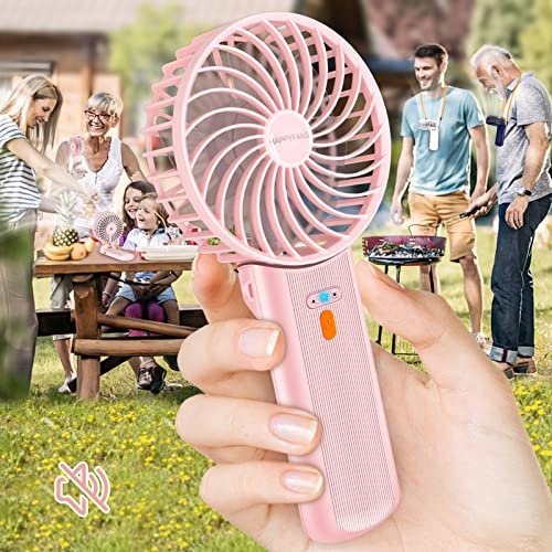 Happy Watch Handheld Fan, Portable Small Desk Fan with Lanyard, 180° Foldable, 4 Speed, Rechargeable Quiet Personal Neck Fan for Travel Outdoor Office Household- Light Pink
