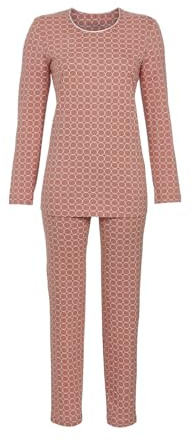 Ringella Damen Schlafanzug Langarm – Rundhalsausschnitt, Lange Hose mit Elastikbund, grafisches Dessin, Bequeme Passform & hochwertige Markenqualität