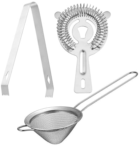 Cocktail Strainer, 3 Pieces Cocktail Filter, Bartender Colander Filter | Stainless Steel Practical and Multifunctional fine mesh Strainer, Suitable for Filtering Coffee Grounds Juice Cocktail