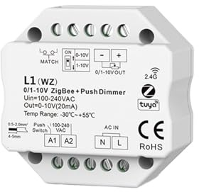 TADZKKIWM 1PCS 0/1-10V Tuya Smart WiFi Zigbee LED Dimmer Controller Push Dimmer 110V 220V 230V Smart Leben APP Voice Control(Zigbee Dimmer)
