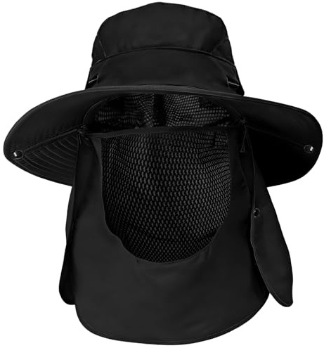 Rayson Sombrero de Pescador ala Ancha con Cubierta Facial Hombres Mujeres | Cubierta de Cuello Desmontable,Gorro Pescador Malla y Transpirable,Sombrero de Sol Plegable,para Caza Senderismo