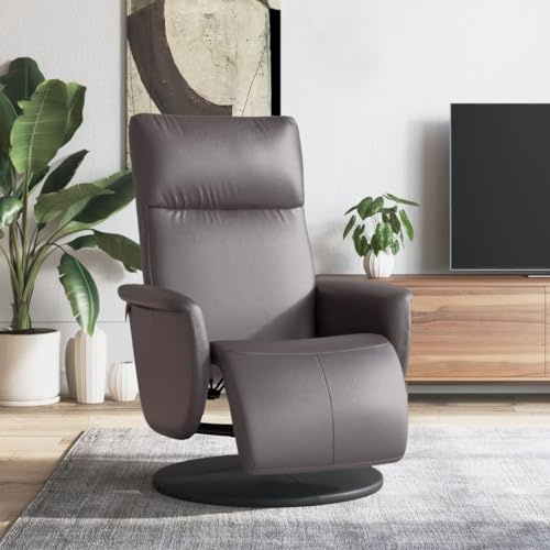 mtlskopl Relaxsessel Grau Kunstleder 71x90x105 cm Drehbar Liegefunktion 360° Schwenkbar Bequemer Lesesessel mit Fußteil Robust & Langlebig für Wohnzimmer Schlafzimmer Büro