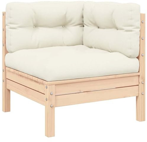Solid Pine Wood Garden Corner Sofa with Cream Cushions, 63.5x63.5x62.5cm Outdoor Sectional Seating, Modular Patio Furniture for Relaxation & Lounging