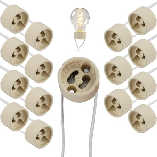15er Set GU10 Fassungen Keramiksockel - Silikonleitung 0,75mm², 250°C Hitzebeständig, 0-250V LED Halogen