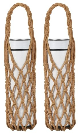 YELARXI Borsa porta bottiglie d'acqua all'uncinetto, porta bicchiere in corda di cotone intrecciata a mano con manico intrecciato, bottiglia d'acqua portatile riutilizzabile, Marrone Chiaro, Rete