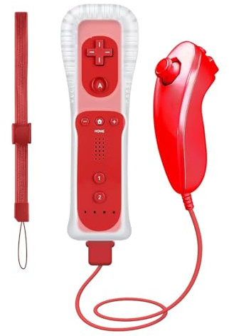 HZIME Wii Controller mit Motion Plus für Wii U (Rot) | Kompatibler Wii Controller mit integriertem Motion Plus und Silikon-Schutzhülle für Nintendo Wii und Wii U (Schwarz).